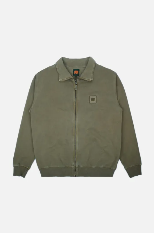 Chopo Loopback Pigment Dyed Zip Sweater Fir Green sold by Ivalo.com