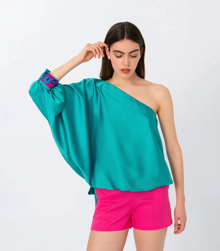 One Shoulder Silk Touch Top Emerald sold by Ivalo.com