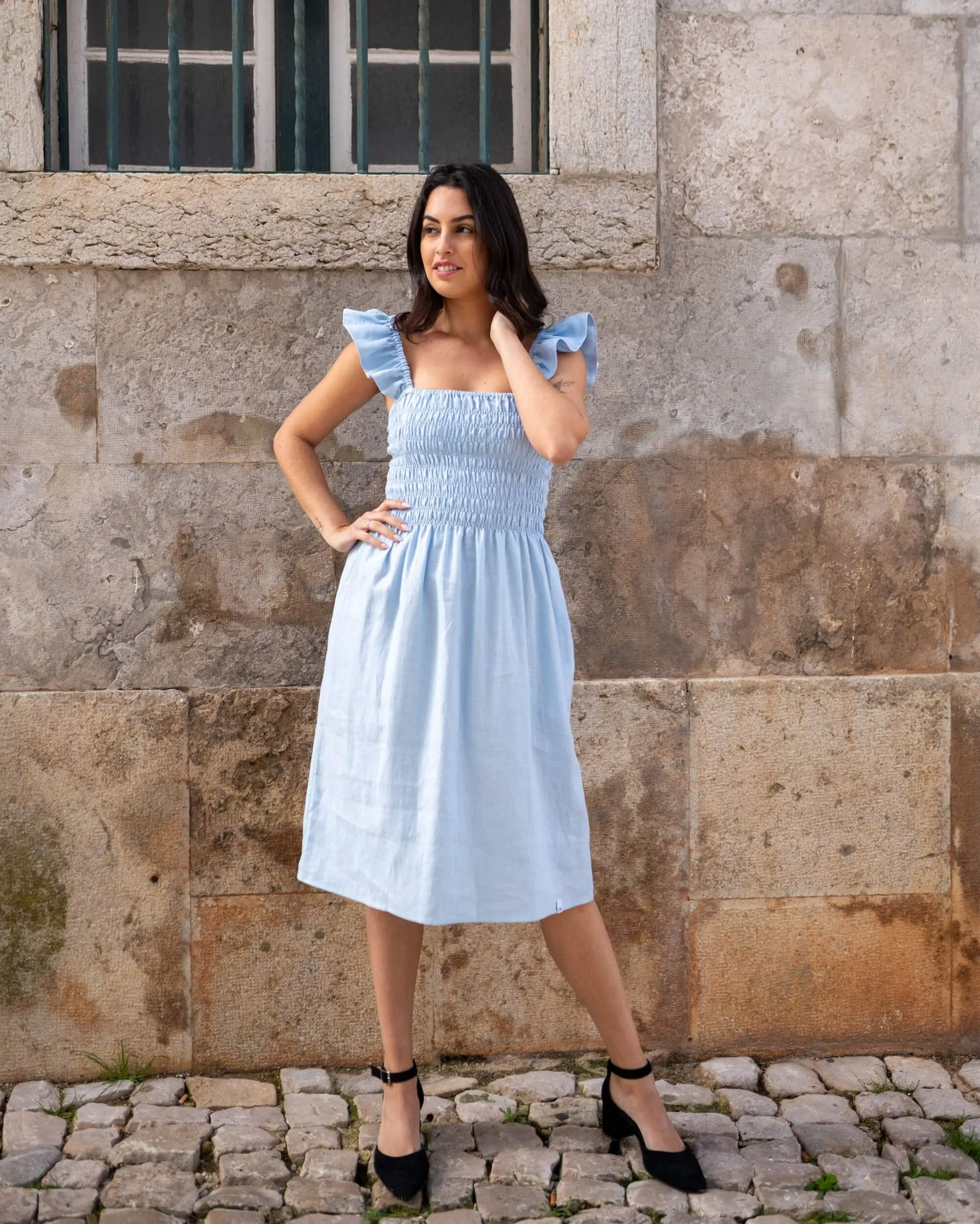Ariela Linen Dress Sky Blue sold by Ivalo.com