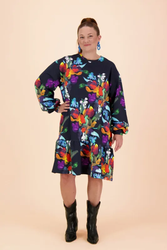 Ruffle Sweatshirt Dress Black Bouquet sold by Ivalo.com