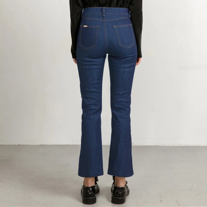 Cropped Mid Blue Flared Jeans With Sand Stitch sold by Ivalo.com