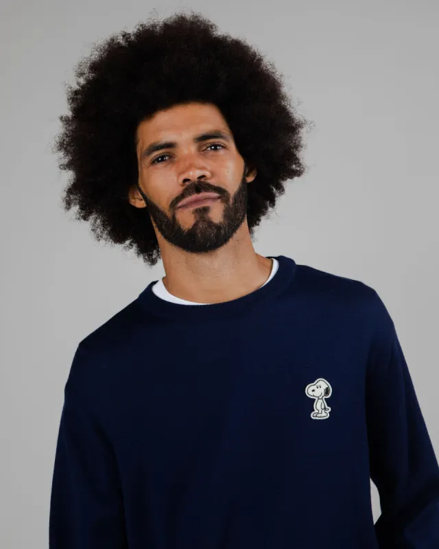 Peanuts Snoopy Patch Wool Sweater Navy sold by Ivalo.com