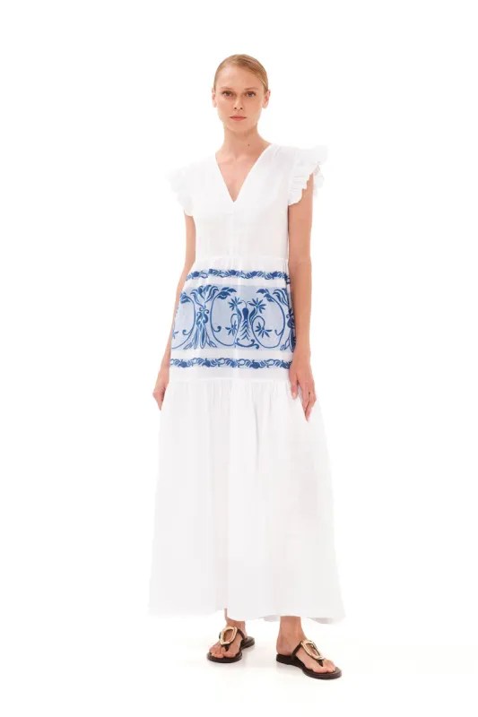 V-Neck Maxi Linen Dress White / Blue sold by Ivalo.com