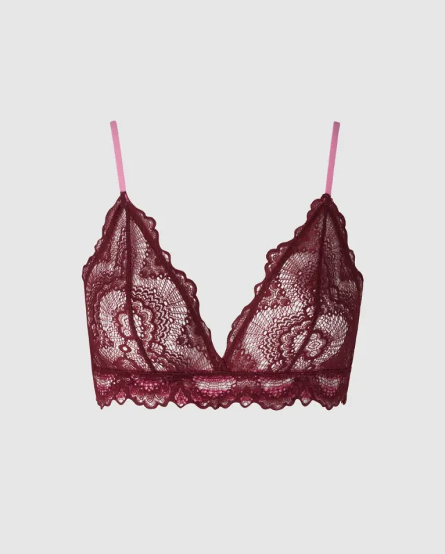Lace Triangle Bralette Burgundy Candy Pink sold by Ivalo.com