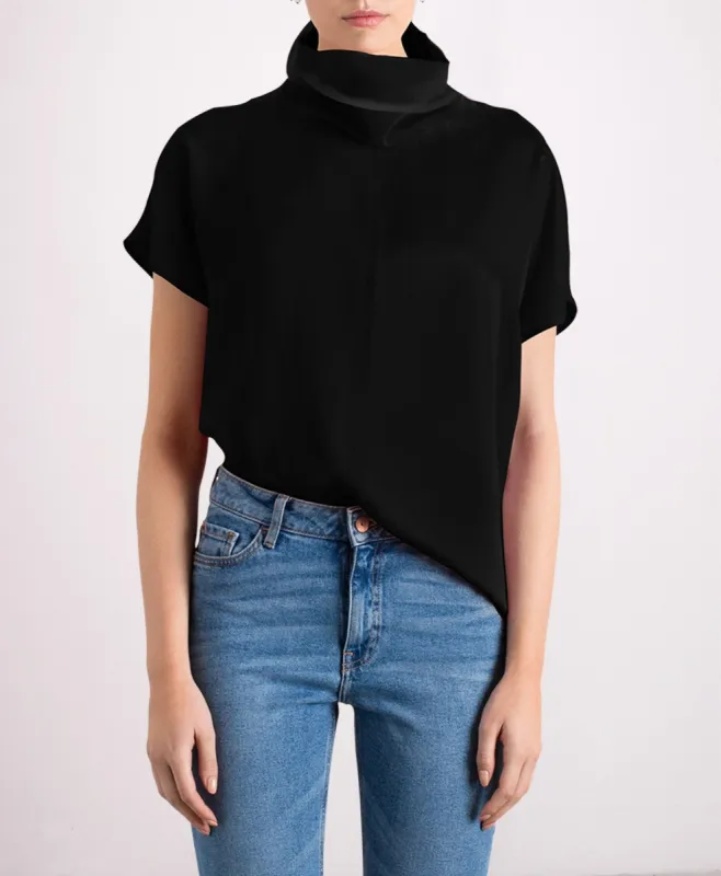 Revolution Short Sleeve Cowl Neck Silk Top Black sold by Ivalo.com