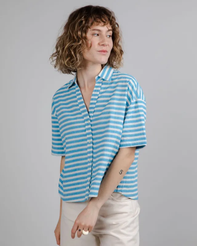 Stripes Oversize Cropped Cotton Blouse Blue sold by Ivalo.com