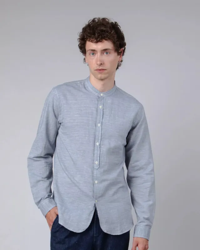 Pinstripe Mao Men's Long Sleeve Shirt Blue sold by Ivalo.com