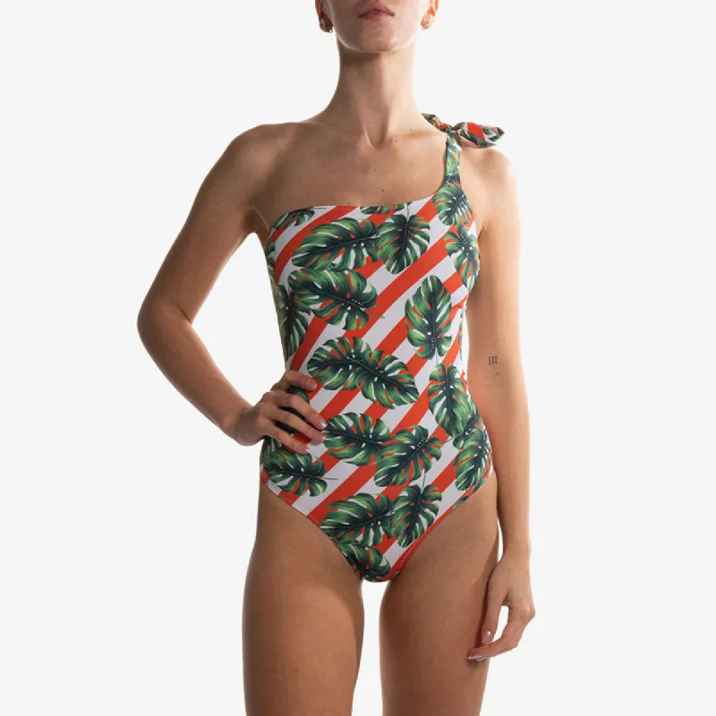 One Shoulder One Piece Monstera & Stripes sold by Ivalo.com