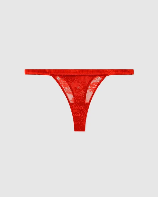 Floral Lace Satin Thong Fiery Red sold by Ivalo.com