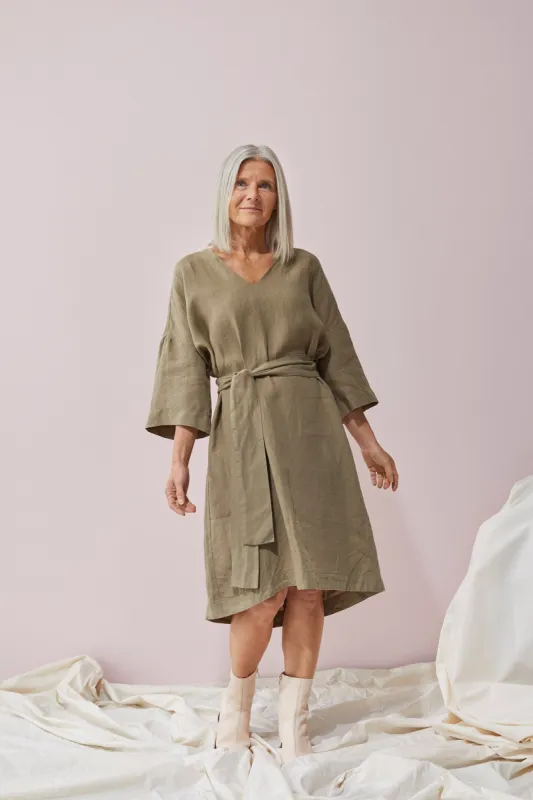 Caftan Linen Dress Golden Green sold by Ivalo.com