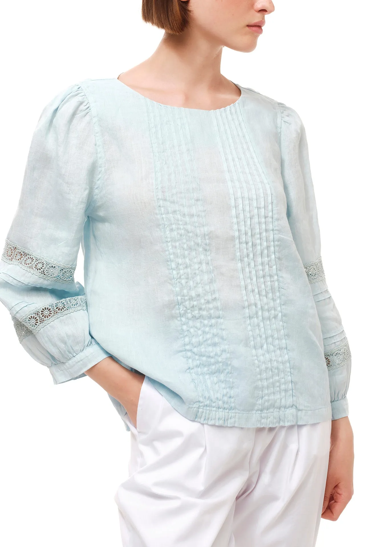 Nervir Lace Insert Linen Blouse sold by Ivalo.com