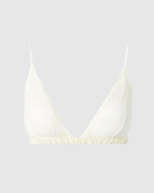 Lace Satin Triangle Bralette Cream White sold by Ivalo.com