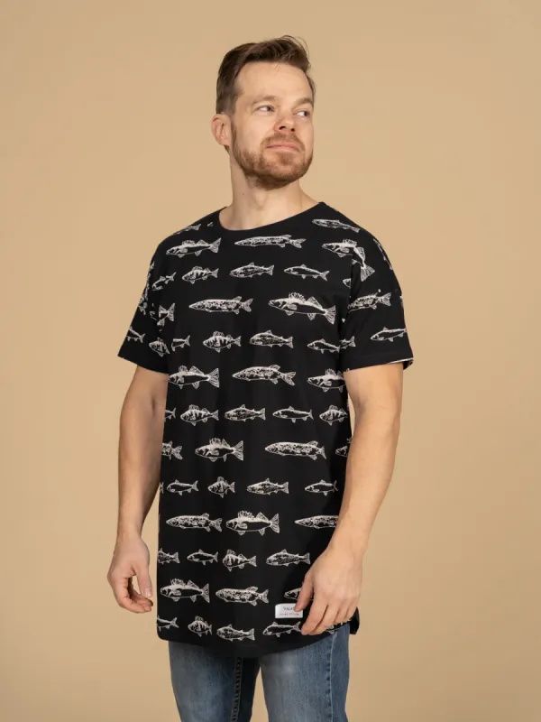 Fish Print Long T-Shirt Long Black sold by Ivalo.com