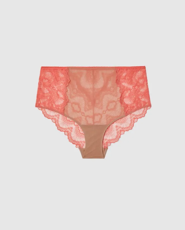 Lace Highwaist Briefs Coral/Sand sold by Ivalo.com
