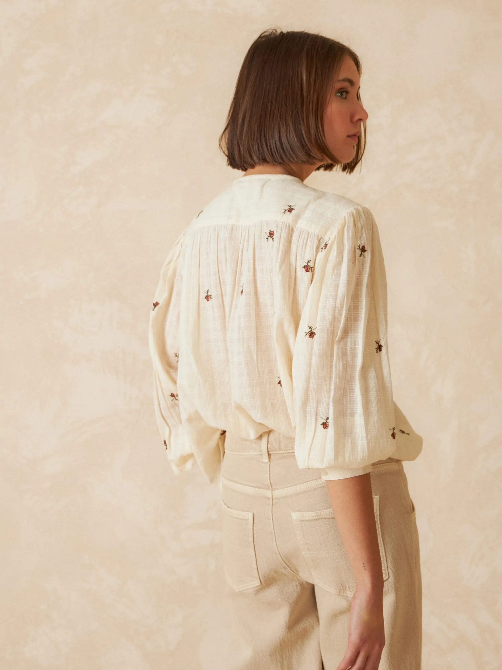 Embroidered Gauze Shirt Yellow sold by Ivalo.com product image thumbnail 2