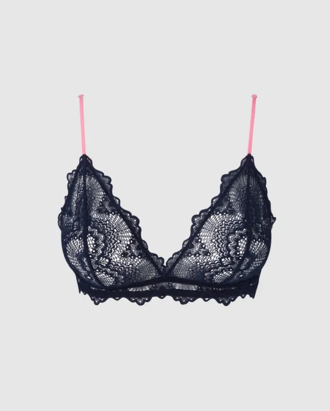 Lace Triangle Bralette Navy/Neon Pink sold by Ivalo.com