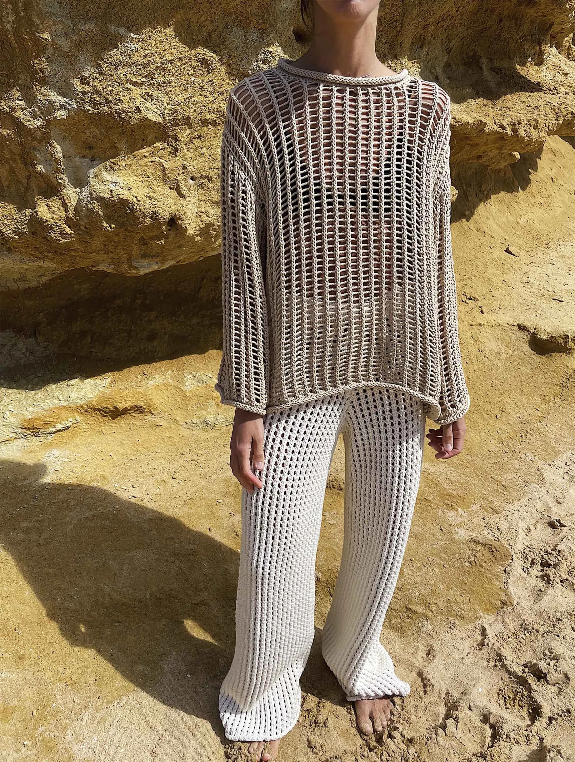 Maryam Open Knit Pants Ecru sold by Ivalo.com