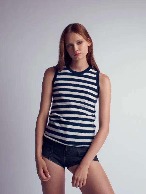 Alma Cashmere Knitted Sleeveless Top Striped Black & White sold by Ivalo.com