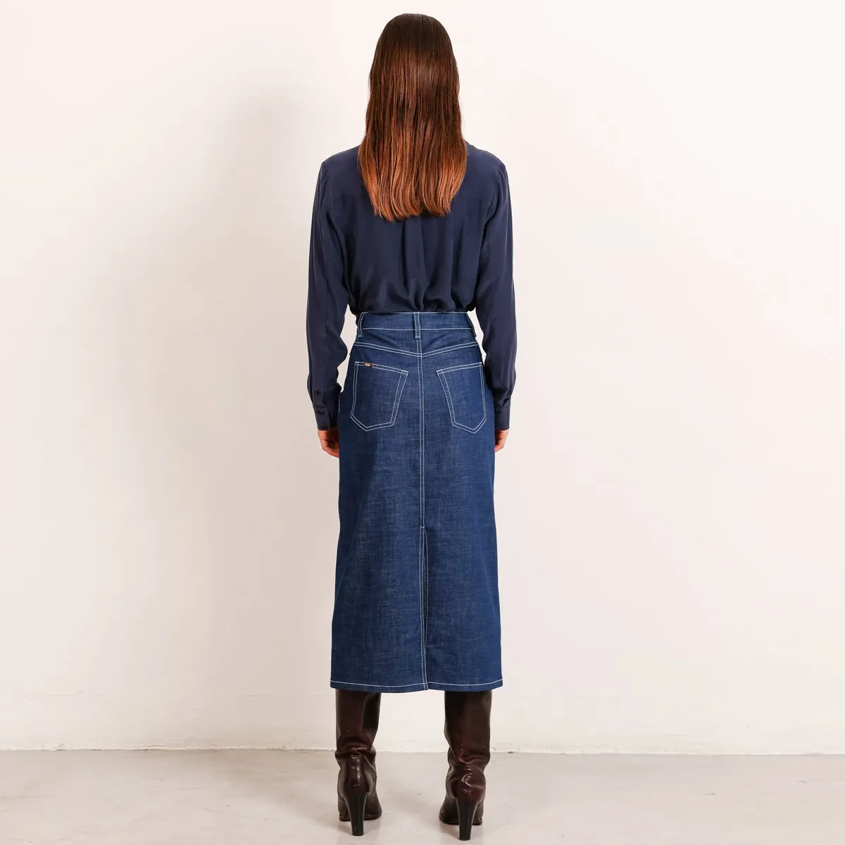 Midi Denim Skirt White Stitching Mid Blue sold by Ivalo.com product image thumbnail 2