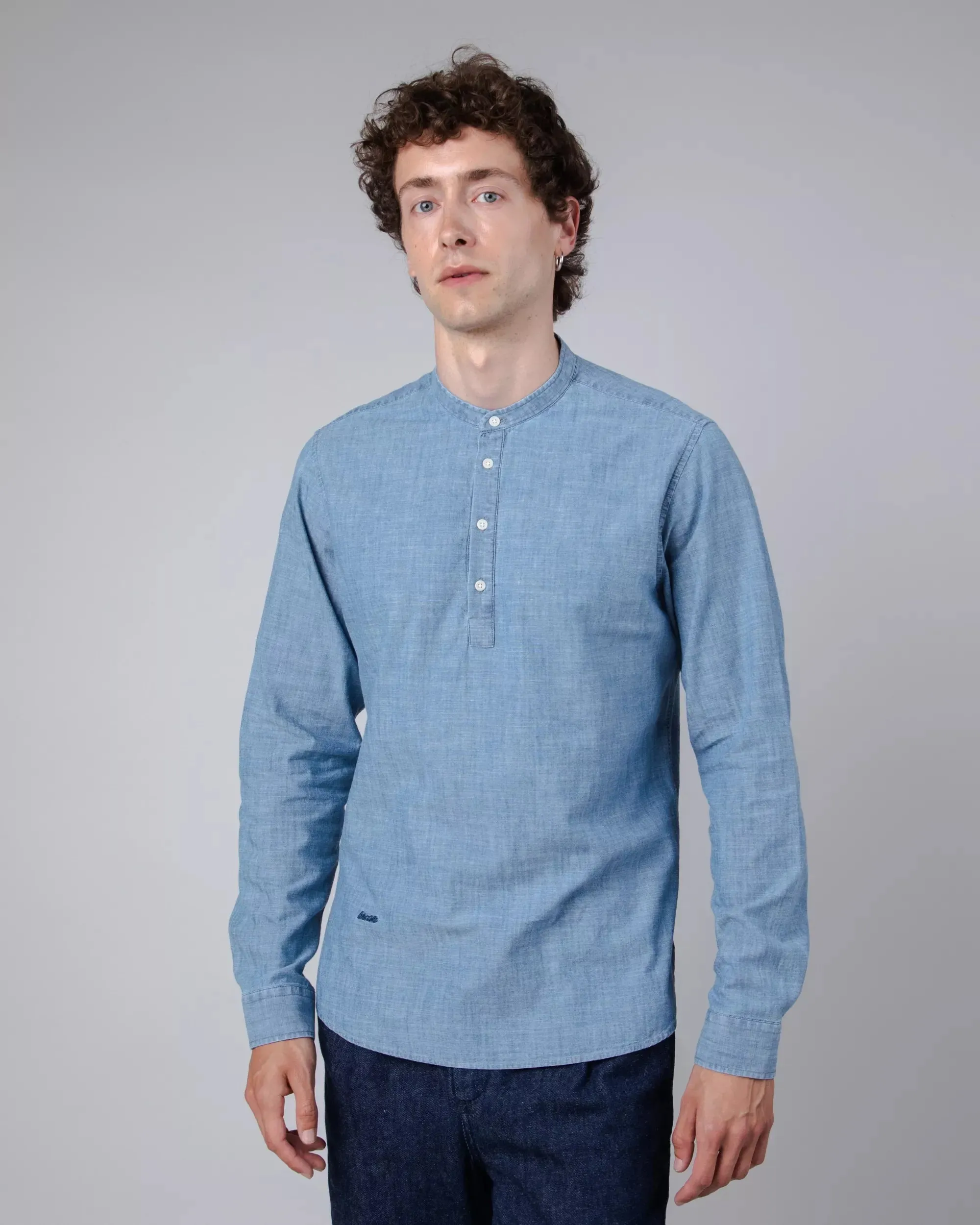 Henley Men's Denim Shirt Indigo Blue sold by Ivalo.com