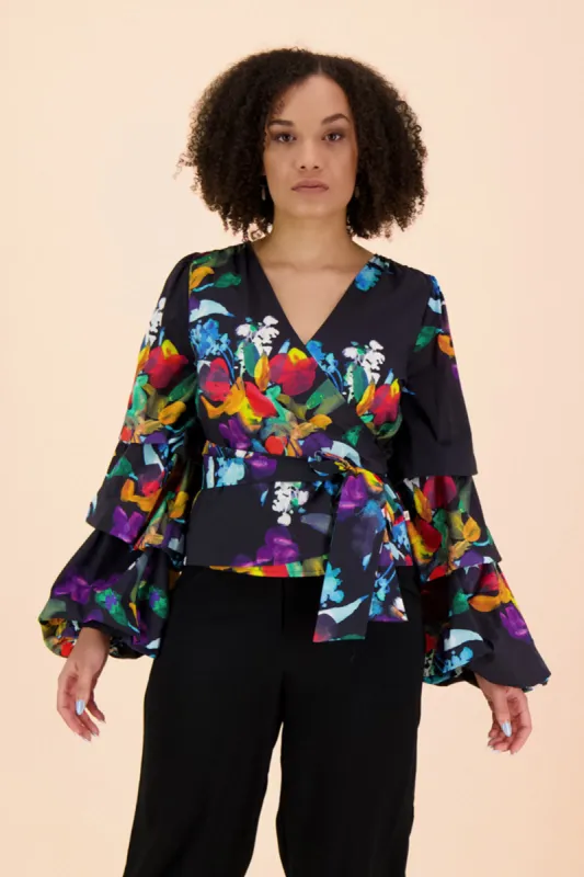 Volume Sleeve Blouse Black Bouquet sold by Ivalo.com