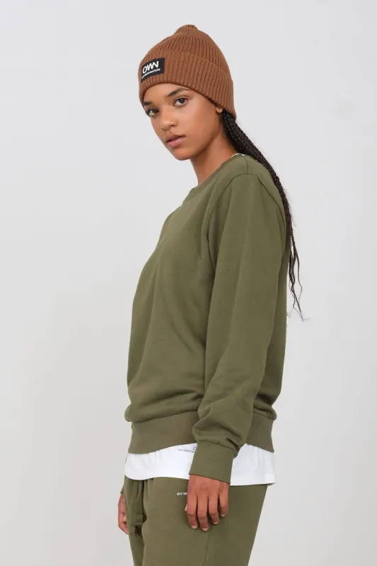 Women's Gauzed Crewneck Sweatshirt Military Green sold by Ivalo.com