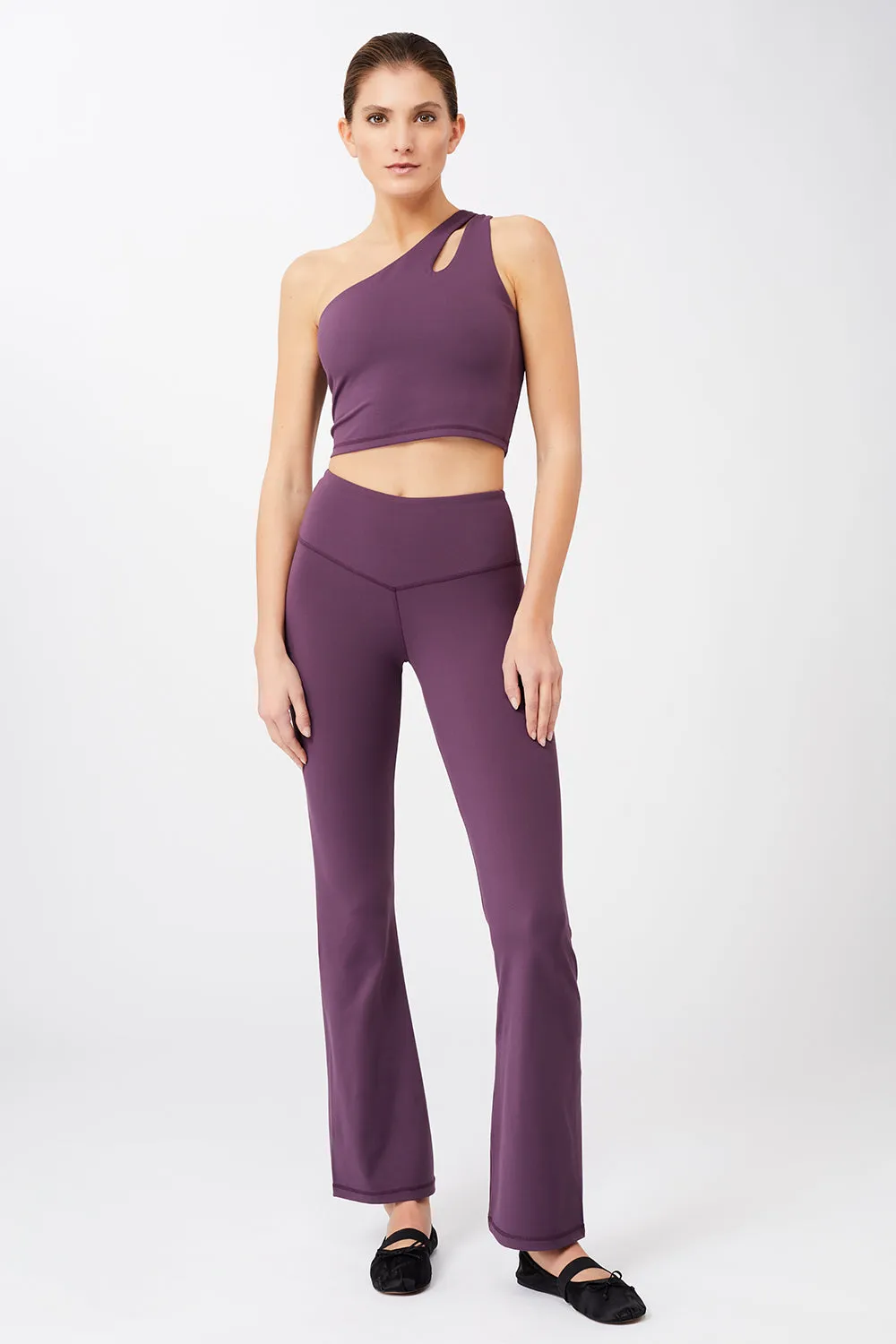 Cropped Shoulder Top + Flared Sports Pants Set Purple Passion sold by Ivalo.com