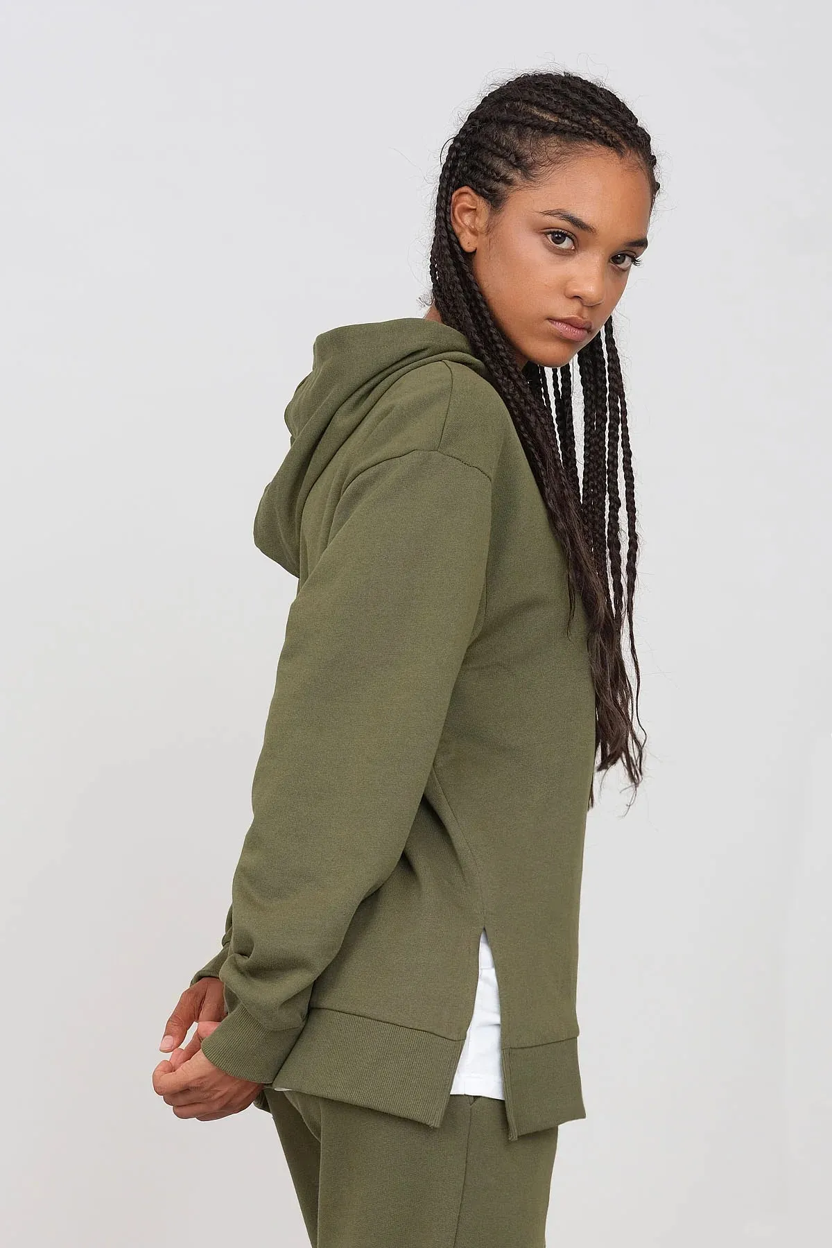 Gauzy Hoodie With Side Slits Military Green sold by Ivalo.com product image thumbnail 4