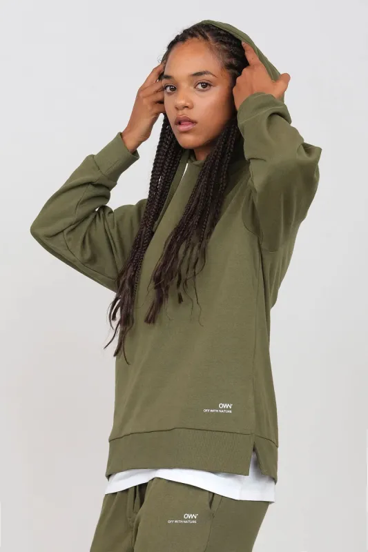 Gauzy Hoodie With Side Slits Military Green sold by Ivalo.com