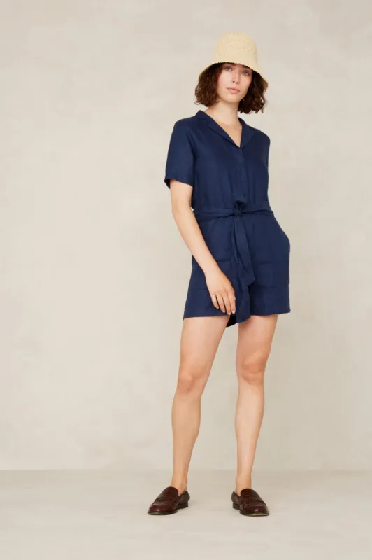 Janelle Linen Playsuit Worker Blue sold by Ivalo.com