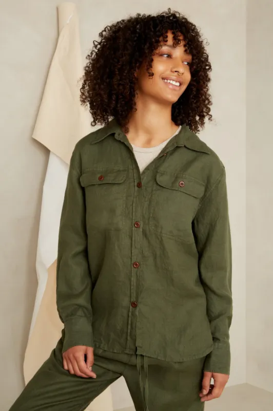 Charlene Linen Shirt Treetop sold by Ivalo.com