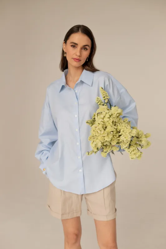 Classic Blue Plain Oversize Shirt sold by Ivalo.com