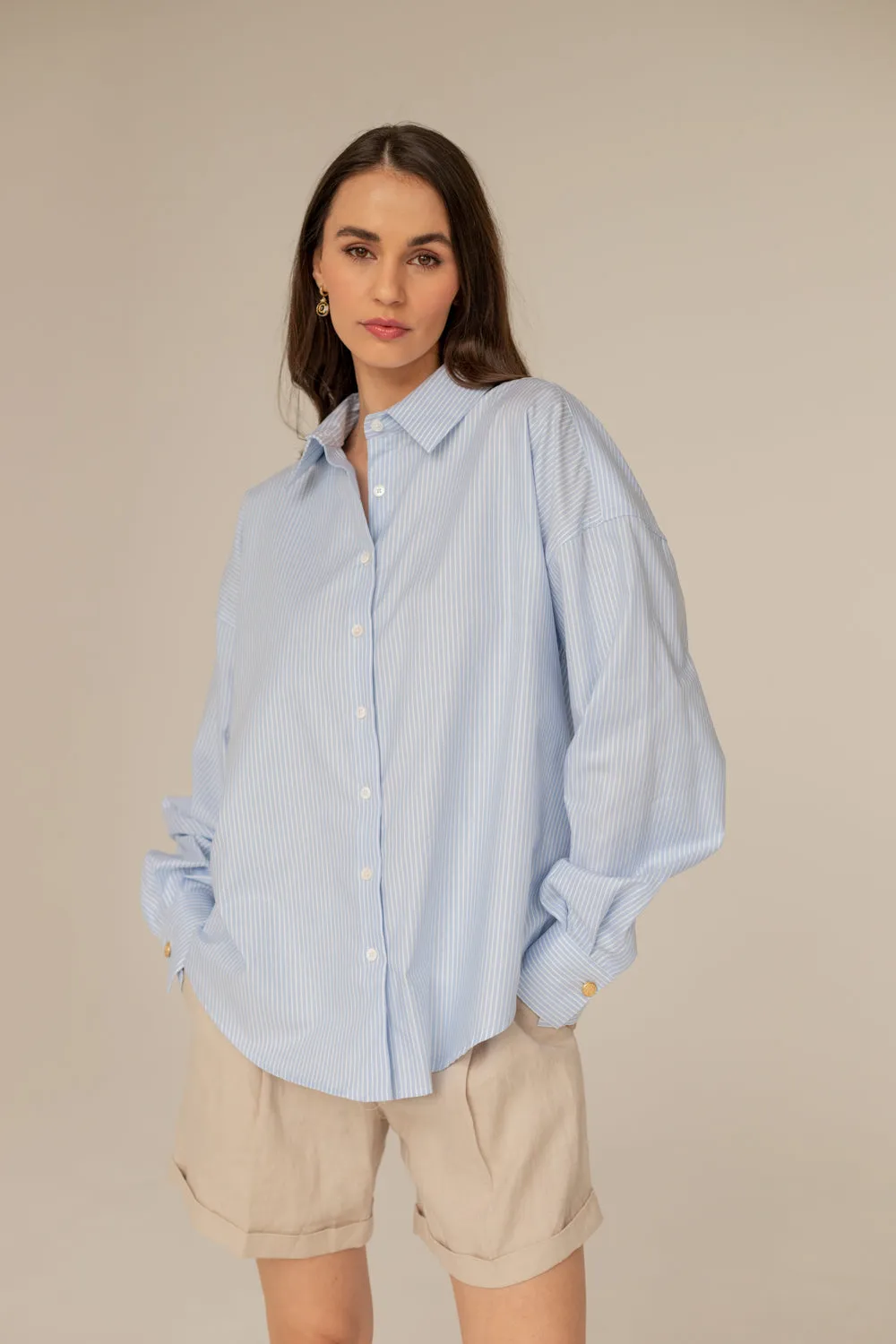 Classic Blue Striped Oversize Shirt sold by Ivalo.com