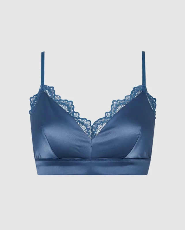 Satin Lace Triangle Bralette Faded Blue sold by Ivalo.com