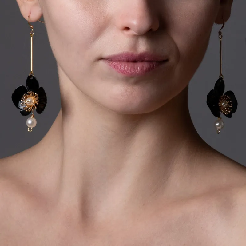 Butterfly Orchid Pearl Earrings Black sold by Ivalo.com