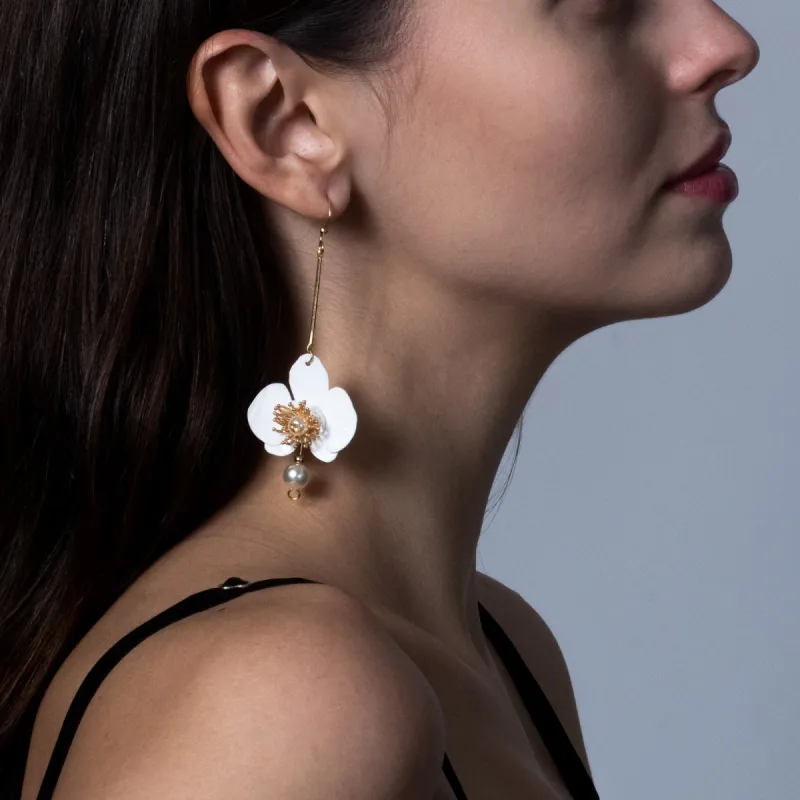 Butterfly Orchid Pearl Earrings White sold by Ivalo.com