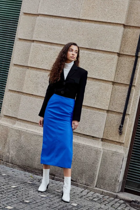 Emily Midi Faux-Leather Skirt Blue made by Ivalo.com