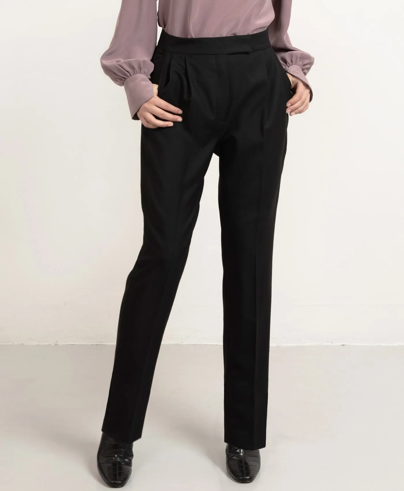 Long Pleated Wool Trousers Black sold by Ivalo.com