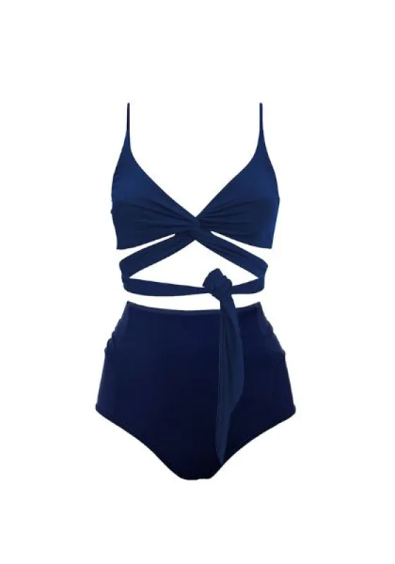 Lin + Bow Back Bikini Set Navy sold by Ivalo.com