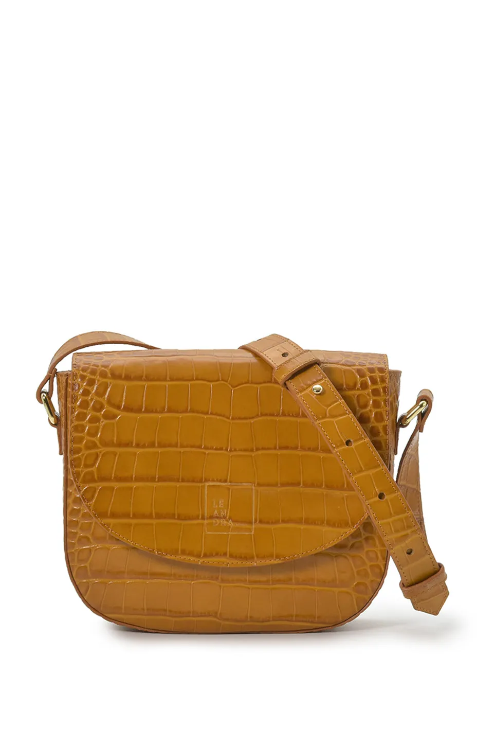 Croco Engraved Leather Shoulder Bag Camel sold by Ivalo.com