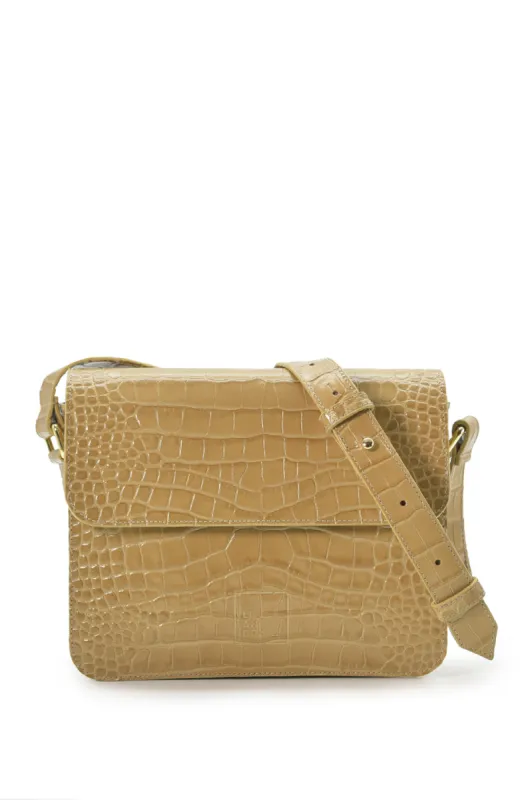 Croco Engraved Squere Leather Shoulder Bag Beige sold by Ivalo.com