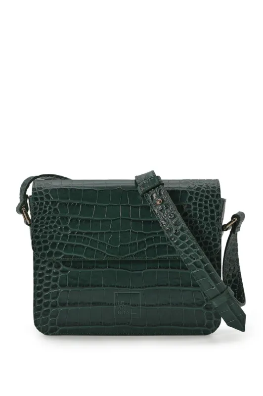 Croco Engraved Squere Leather Shoulder Bag Green sold by Ivalo.com