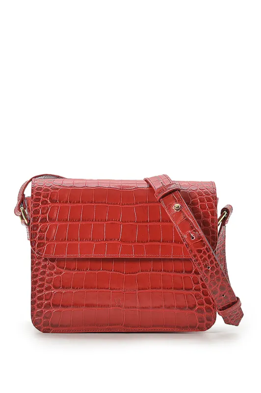 Croco Engraved Squere Leather Shoulder Bag Red sold by Ivalo.com