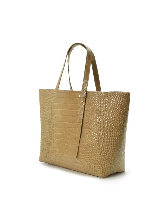 Croco Engraved Leather Shopping Bag Beige sold by Ivalo.com