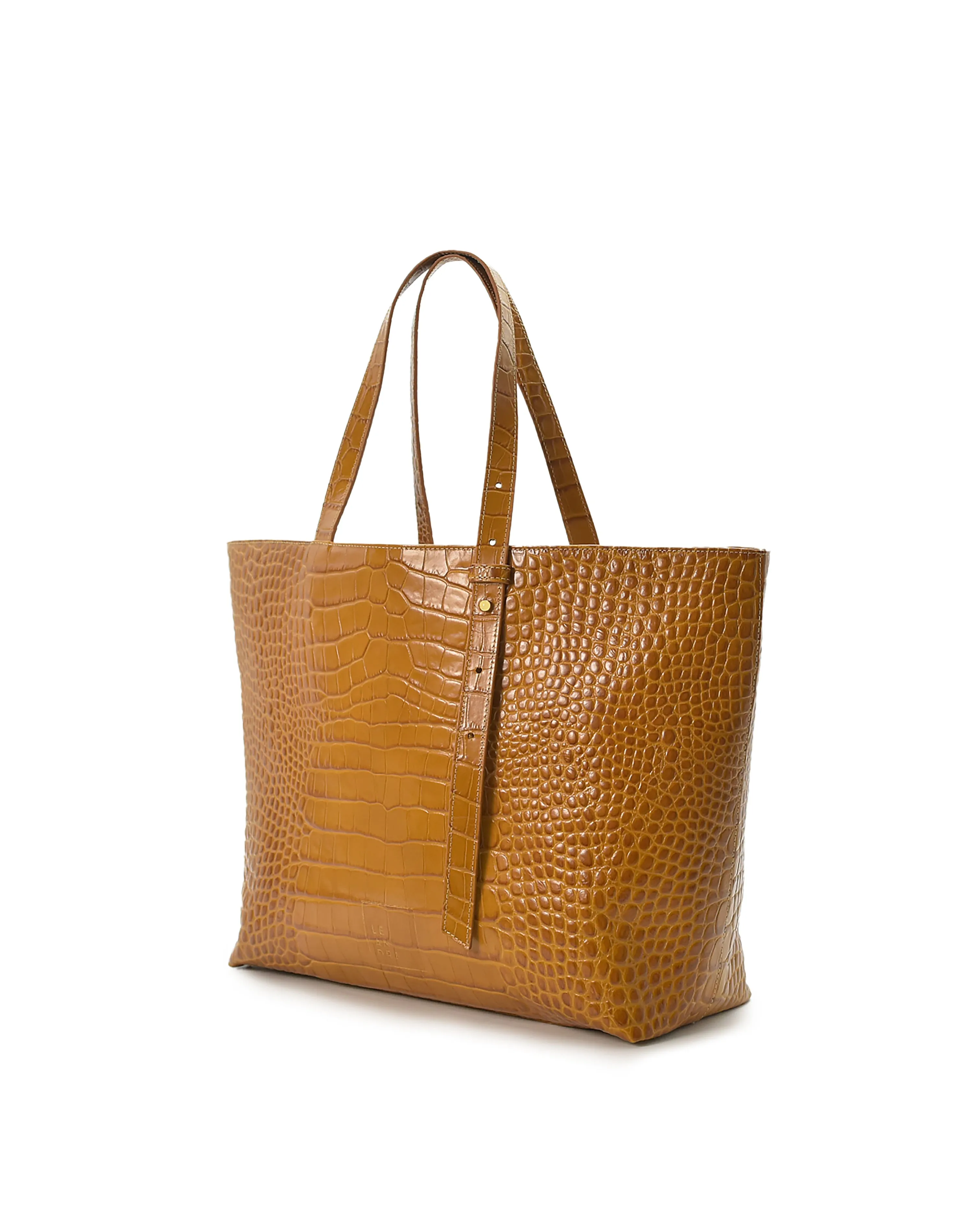 Croco Engraved Leather Shopping Bag Caramel sold by Ivalo.com