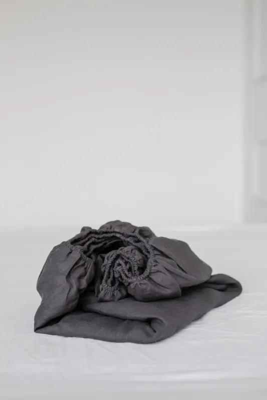 Linen Fitted Sheet Charcoal sold by Ivalo.com