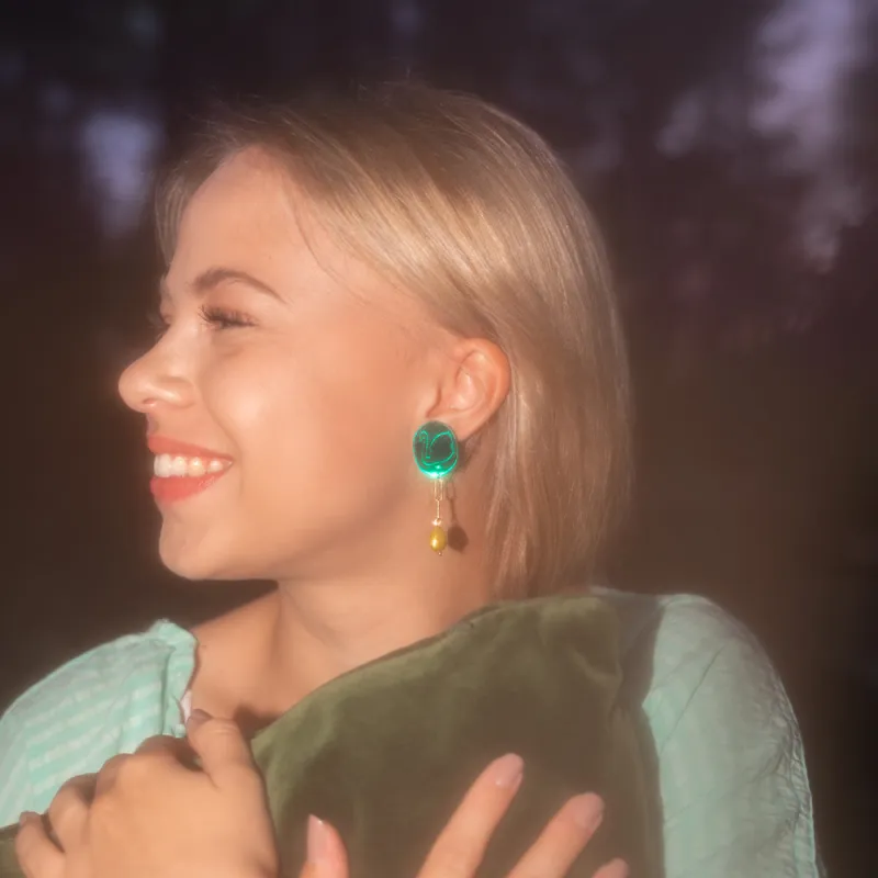 Swan Earrings With Pearl Green made by Ivalo.com