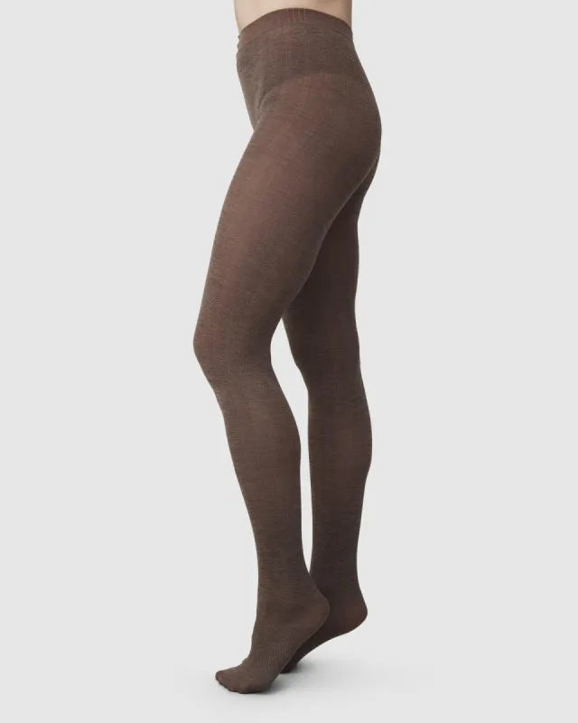Ylva Wool Fishbone Tights Mid Brown sold by Ivalo.com