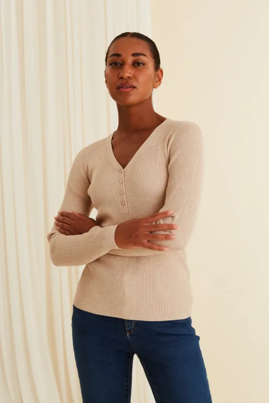 May Fitted Viscose Knit Top Sand sold by Ivalo.com