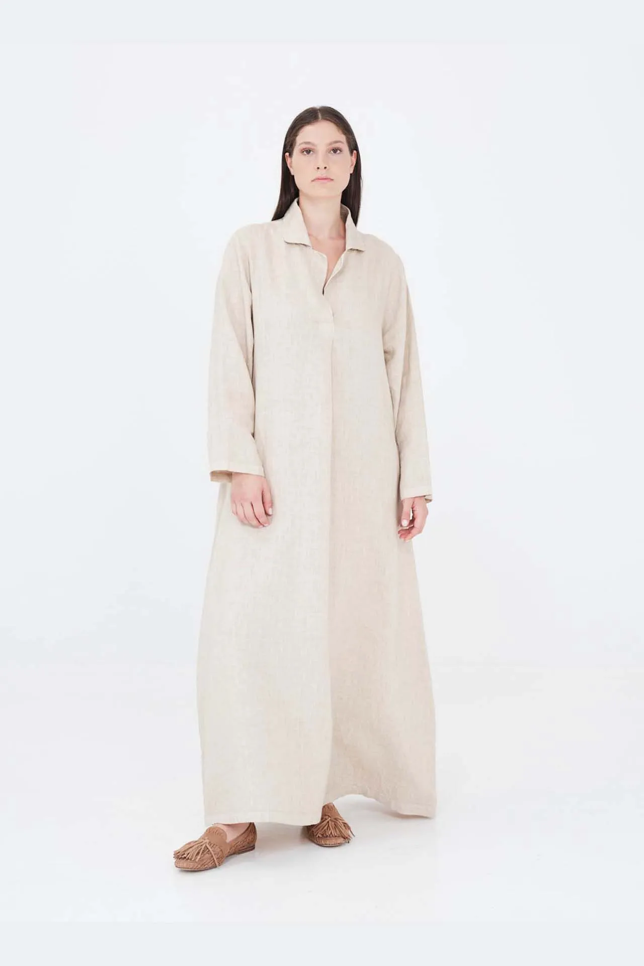 Maxi Linen Dress With Front Pleat And Lapels sold by Ivalo.com